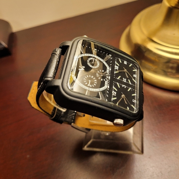 Brand New Black Multi-Dial Squared Men's Watch - Picture 3 of 5